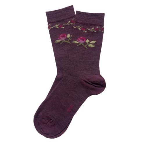 Ohut villaiset merinovillasukat - Ruusu