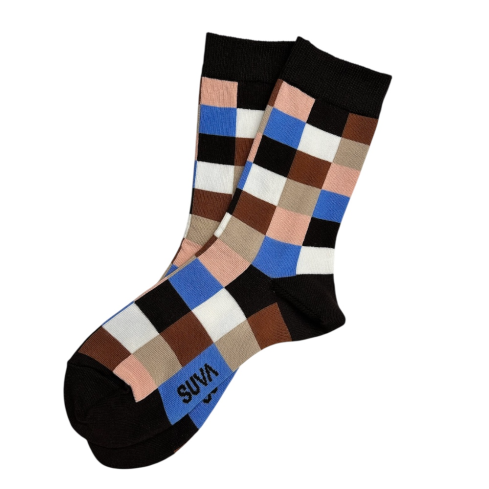 Ruudulised sokid pruun roosa valge sinine