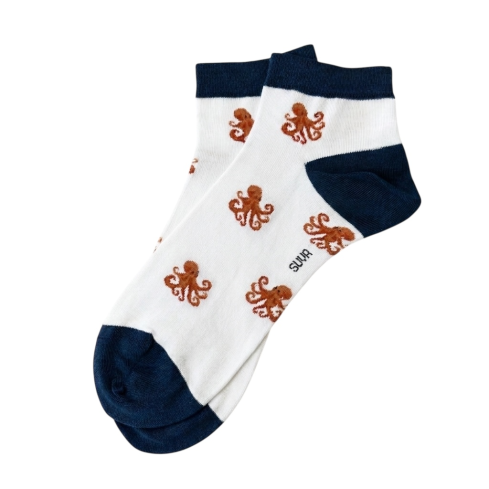 Madalad sokid kaheksajalg valged tumesinise ninaga säärega