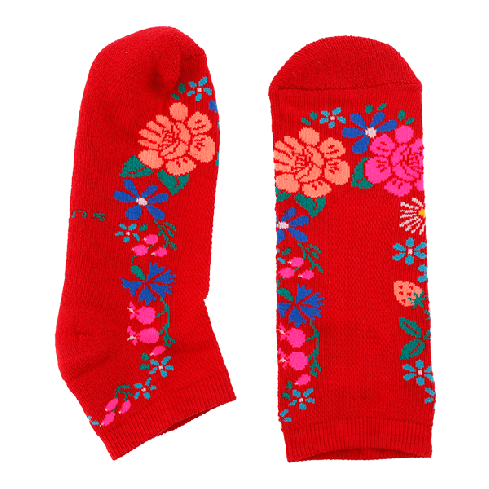 madalad punased sokid muhu lillelise mustriga naistele frotee tald suva logo.