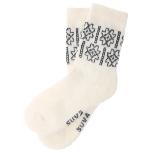 valged angoora villast sokid suva halli värvi Halliste ornamendiga