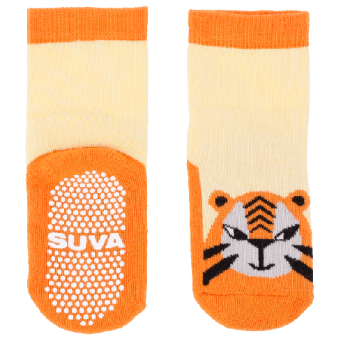 Lasten sukat froteepohjalla ja liukumattomat Tiikeri, keltainen