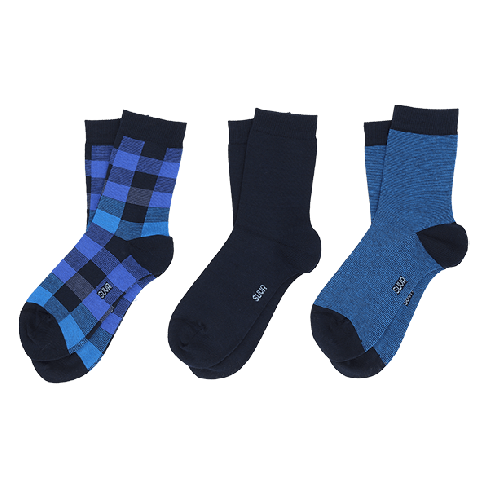 Sokid ruudulised ja triibulised 3pakk - sinised