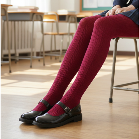 Childrens tights with classical pattern, dark red