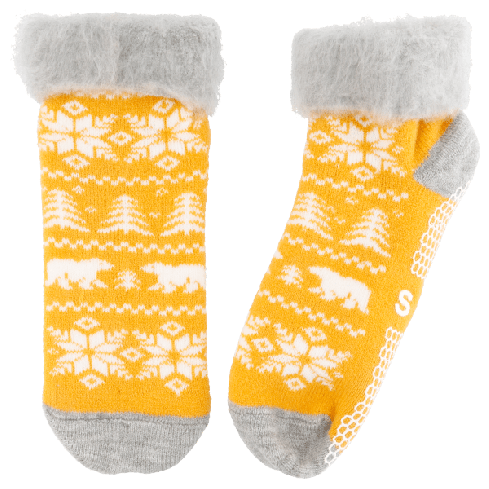 naiste kodusokid kodusussid kollased eesti etno ornamendiga säär nina ja kand on halli värvi