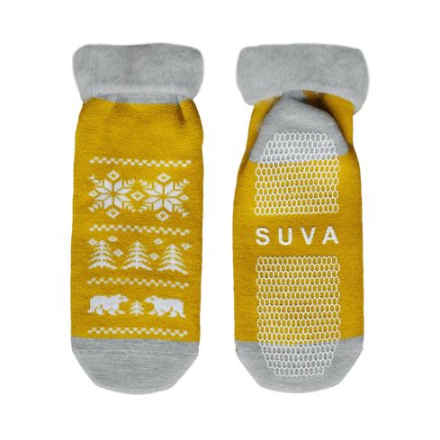 naiste kodusokid kodusussid kollased eesti etno ornamendiga säär nina ja kand on halli värvi