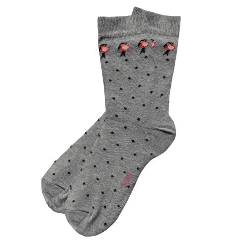 cute grey socks with little bullfinches and little dots suva