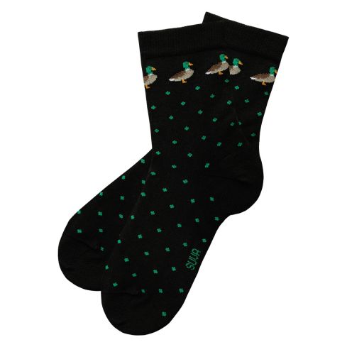 Musta värvi sokid pardiga ja roheliste täppidega
