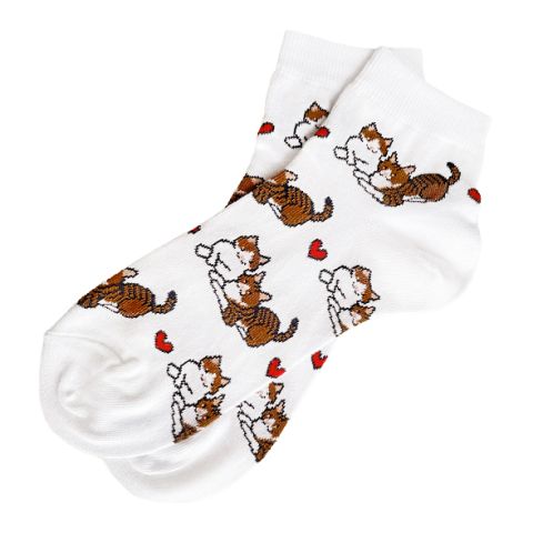 Valged madalad naiste sokid kassidega ja südametega