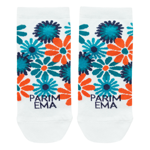 valged sokid siniste ja oranz värvi lilledega parim ema
