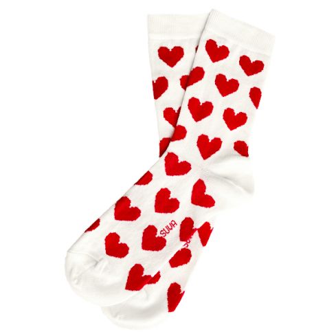 Ystävänpäivän sukat sydämillä, valkoiset
