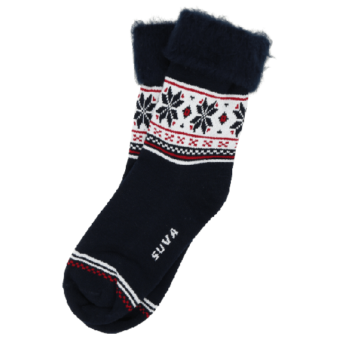 kraasitud sokid talvise ornamendiga tumesinised