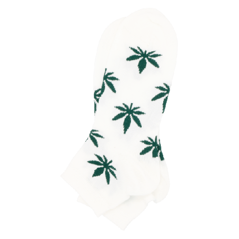 Madalad valged sokid kanepi lehtedega