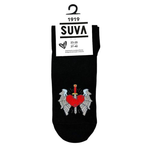 Mustad sokid mustriga Süda, mõõk ja inglitiivad